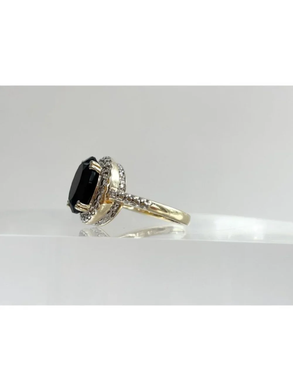 Jumbo Black Onyx Vermeil Gold Overlay Sterling Silver 925 Vintage Ring - sz 10